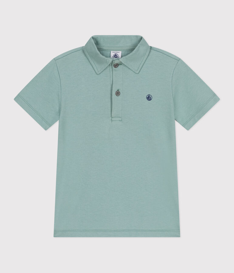 Polo infantil de algod&oacute;n liso de manga corta verde