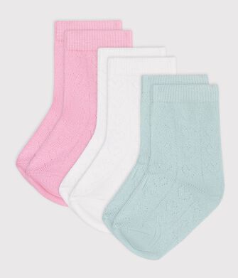 3 pares de calcetines de algod&oacute;n con corazones calados para beb&eacute;