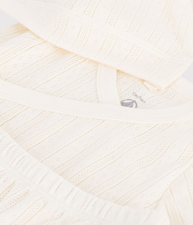 Conjunto largo de 3 piezas de algod&oacute;n calado con gorro para beb&eacute; MILK