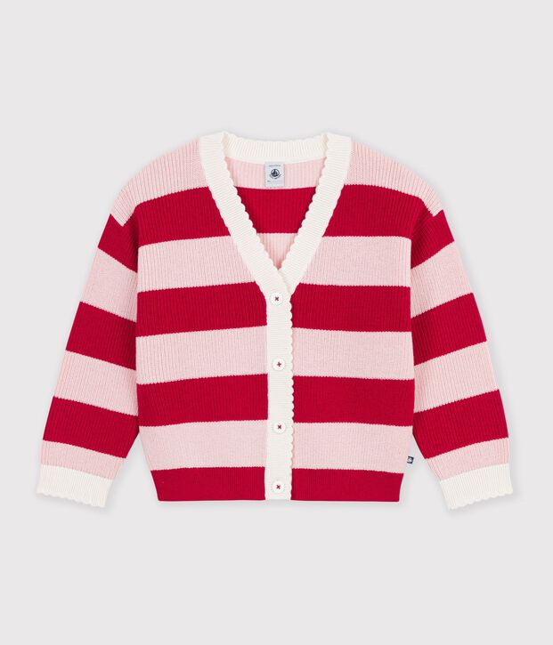 C&aacute;rdigan infantil de lana y algod&oacute;n a rayas rosa/rosa