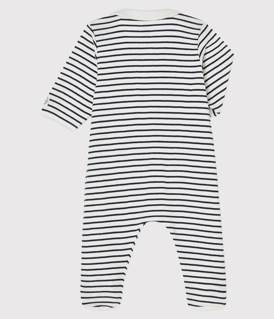 Pijama enterizo de rayas con cremallera de bebé de algodón ecológico blanco MARSHMALLOW/azul SMOKING