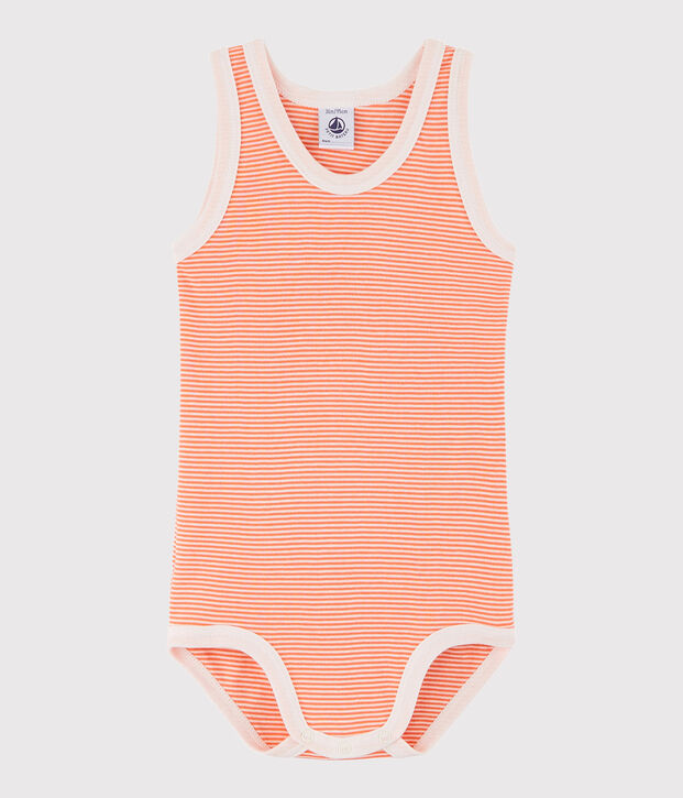 Bodi sin mangas de beb&eacute; ni&ntilde;o naranja/blanco