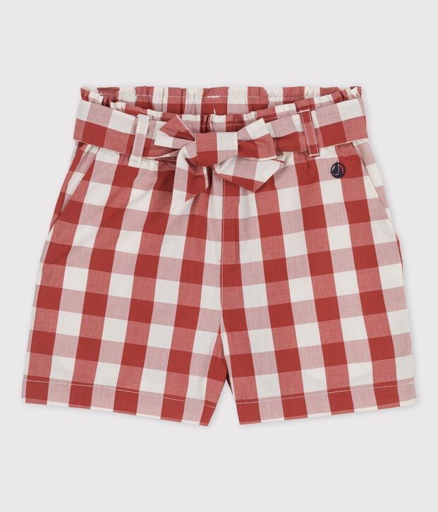 Shorts vichy de popelina para ni&ntilde;a marron/crudo