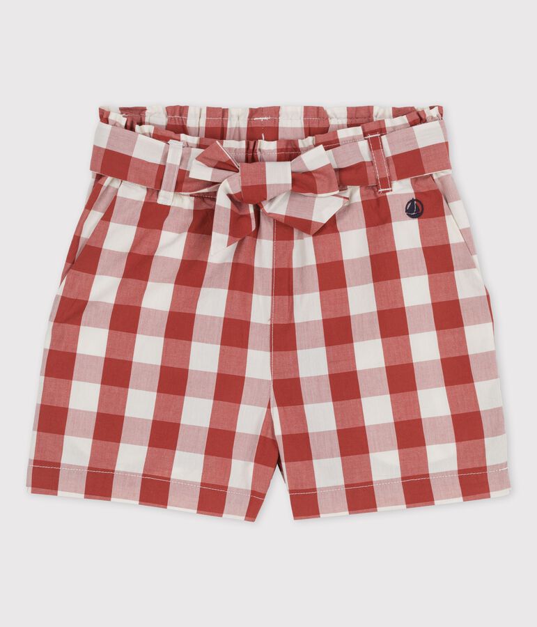 Shorts vichy de popelina para ni&ntilde;a marron/crudo