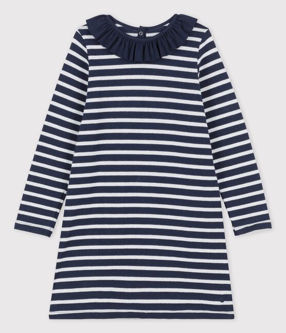 Vestido de manga larga de algodón de niña azul SMOKING/ MARSHMALLOW/ ARGENT