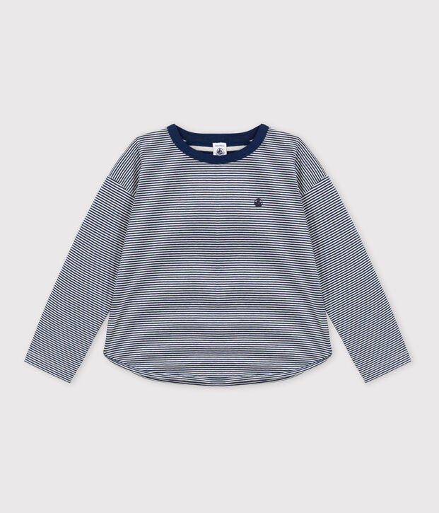 Camiseta de manga larga de tejido t&uacute;bico de ni&ntilde;o azul/beige