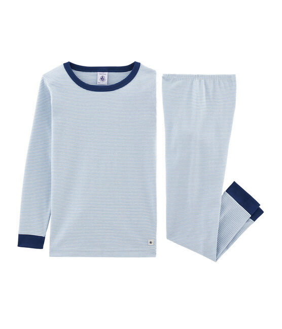 Pijama de corte muy ajustado de punto para niño azul ACIER/blanco MARSHMALLOW