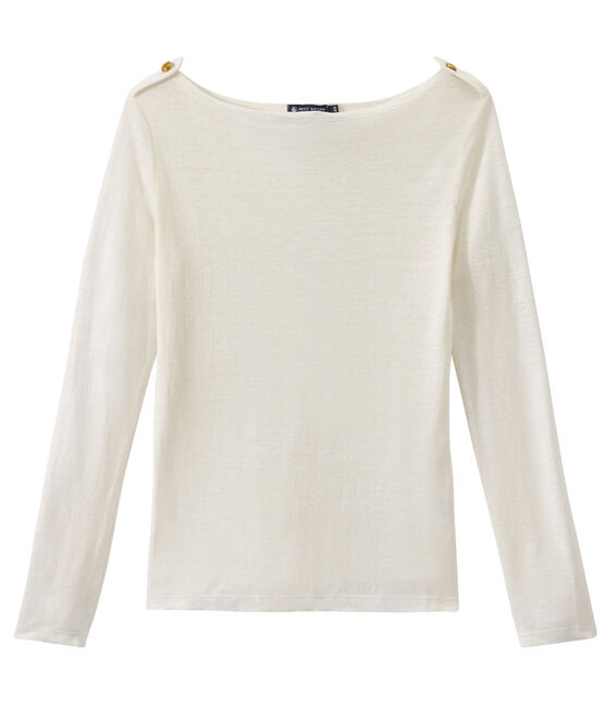 Camiseta manga larga de lino para mujer blanco LAIT