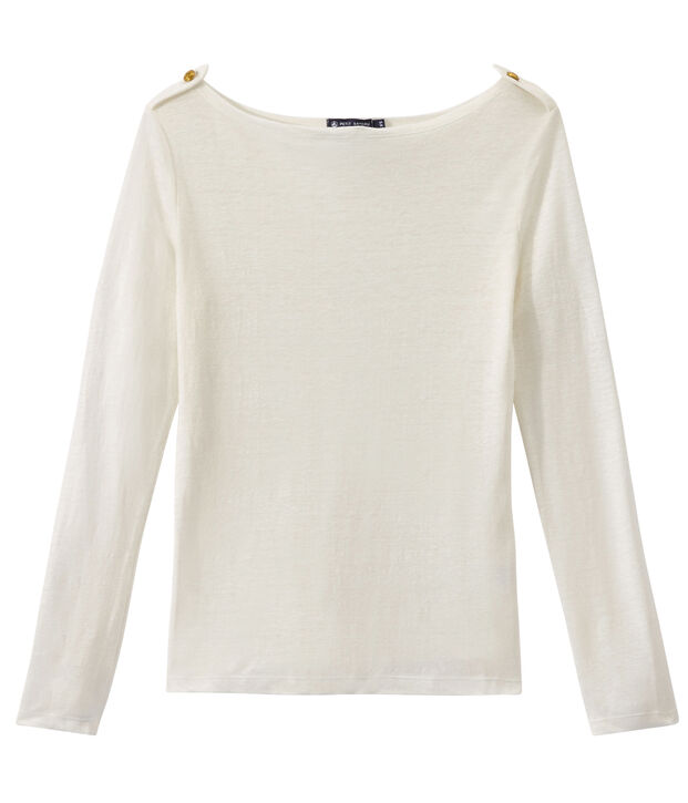 Camiseta manga larga de lino para mujer blanco