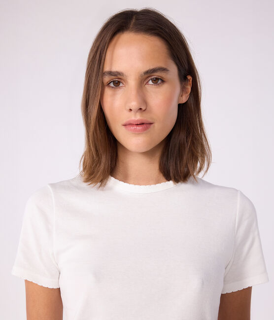 Camiseta L'ICONIQUE de algodón de punto «cocotte» para mujer blanco ECUME