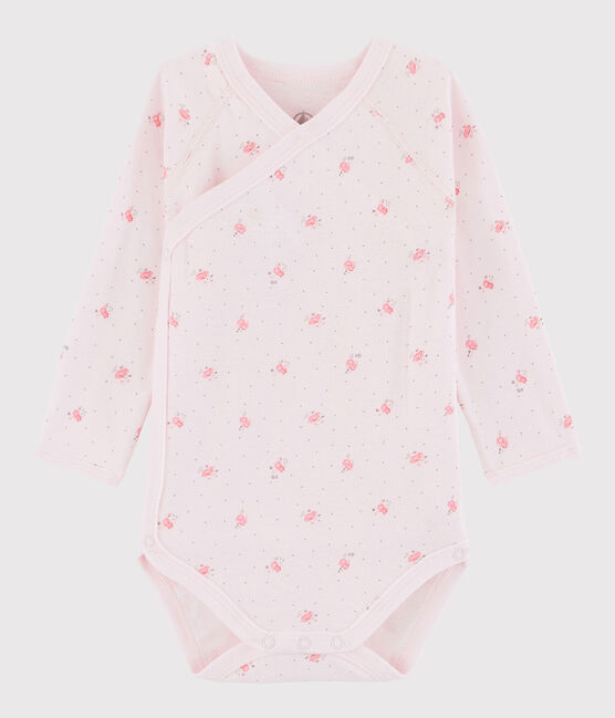 Bodi cruzado de manga larga de bebé niña rosa VIENNE/blanco MULTICO
