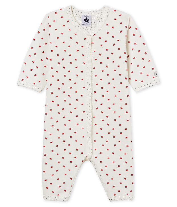 Pelele de tejido t&uacute;bico para beb&eacute; ni&ntilde;a blanco/rojo