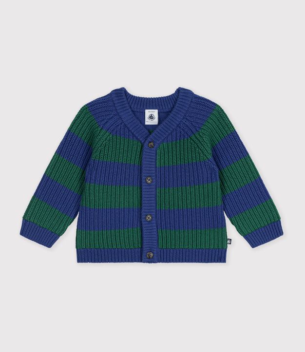 C&aacute;rdigan tricotado de lana y algod&oacute;n a rayas para beb&eacute; multicolor/verde