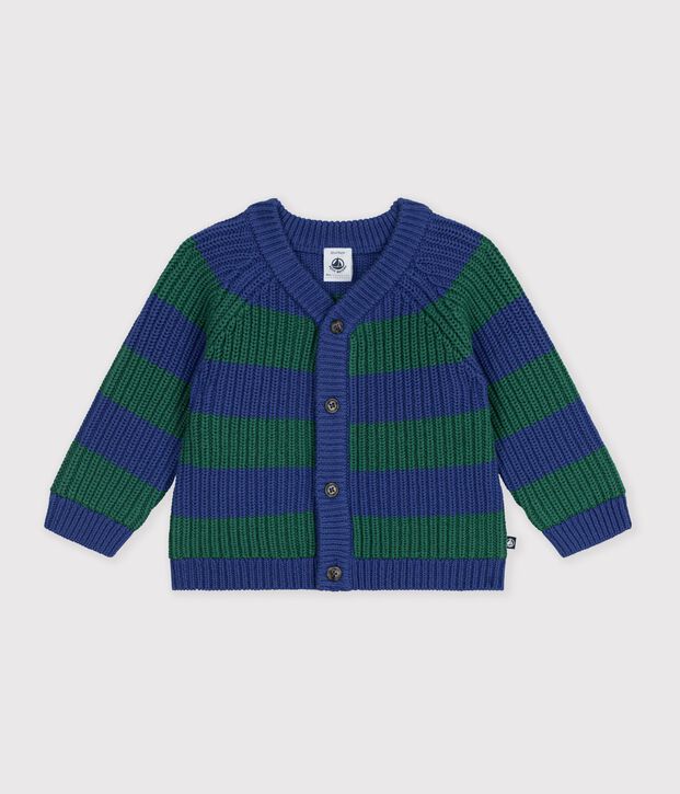 C&aacute;rdigan tricotado de lana y algod&oacute;n a rayas para beb&eacute; multicolor/verde