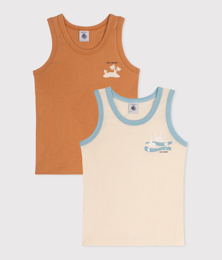 Juego de 2 camisetas sin mangas infantiles de algod&oacute;n multicolor