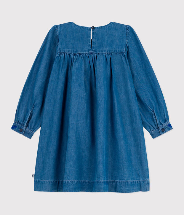 Vestido infantil de manga larga de tejido denim azul