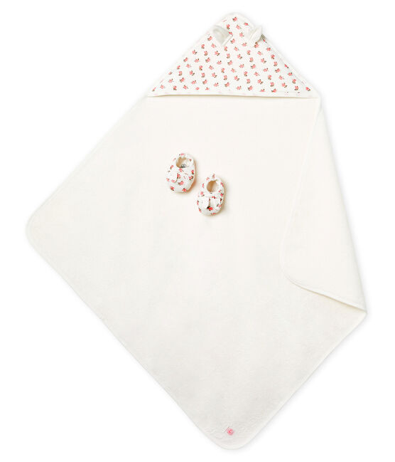 Estuche con toalla cuadrada de baño y patucos para bebé de BE y punto. blanco MARSHMALLOW/rosa GRETEL/ MULTICO