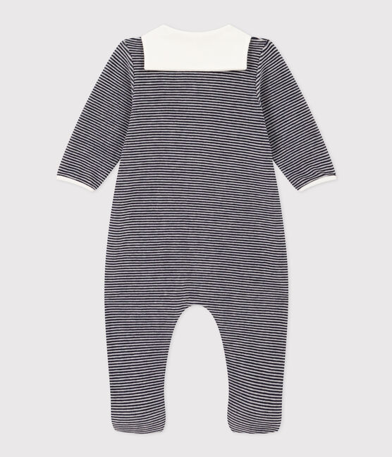 Pijama de terciopelo milrayas para bebé azul SMOKING/blanco MARSHMALLOW