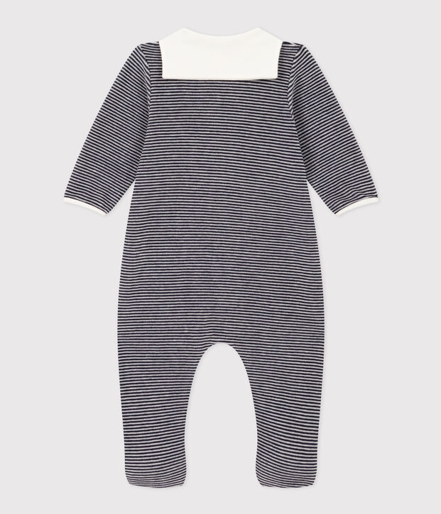 Pijama de terciopelo milrayas para beb&eacute; azul/blanco