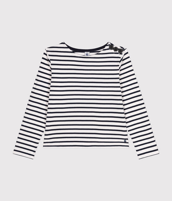 Marinera de algodón con botones para mujer blanco MARSHMALLOW/azul SMOKING