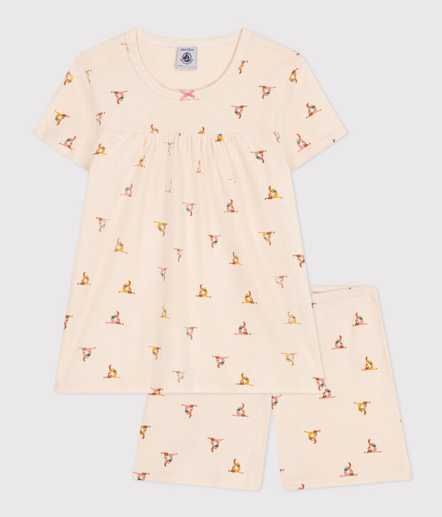 Pijama corto infantil de algod&oacute;n con estampado animal crudo/multicolor
