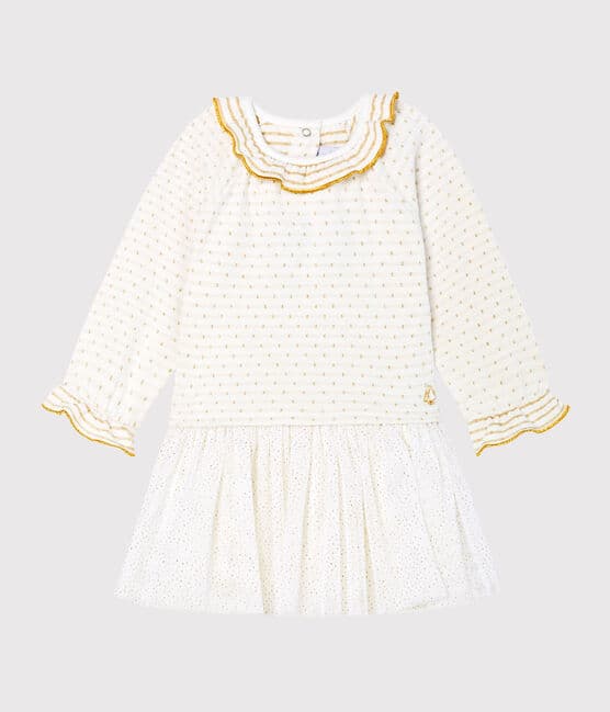 Vestido bimaterial de manga larga para bebé niña blanco MARSHMALLOW/amarillo OR