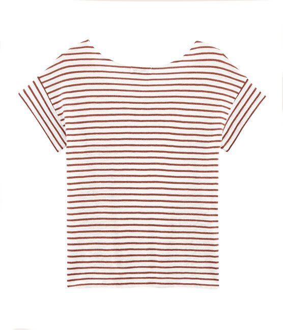 Camiseta manga corta de lino para mujer blanco MARSHMALLOW/rosa COPPER CN