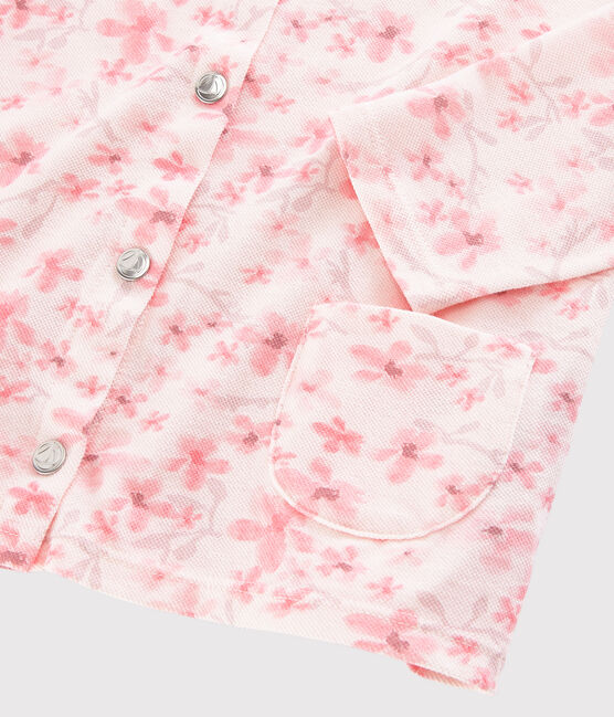 Rebeca de punto de piqué de niña rosa FLEUR/blanco MULTICO