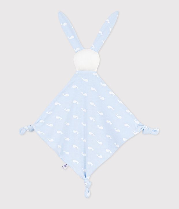 Doudou de algod&oacute;n con estampado de ballena para beb&eacute; azul/blanco