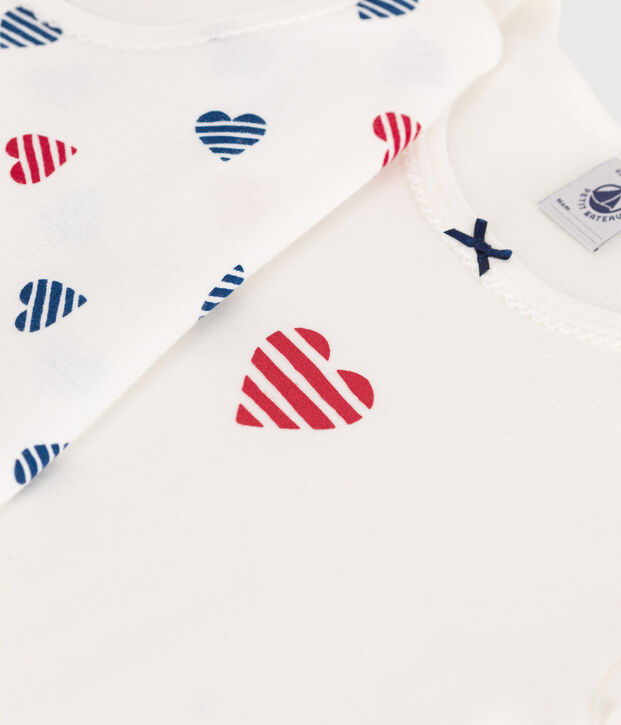 Juego de 2 camisetas infantiles de algod&oacute;n de manga corta con corazones multicolor