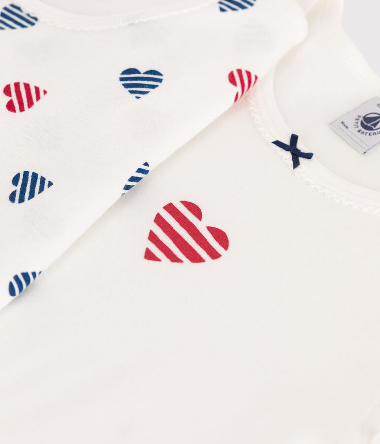 Juego de 2 camisetas infantiles de algod&oacute;n de manga corta con corazones multicolor