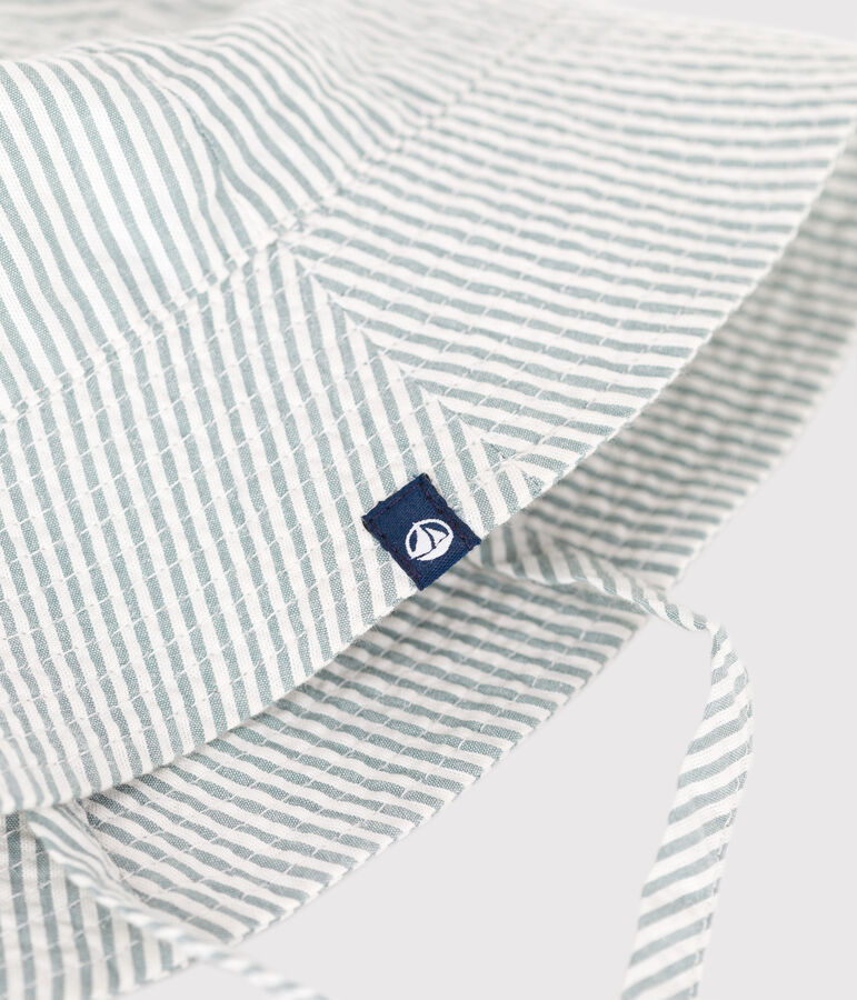 Gorro bucket anudable de seersucker para beb&eacute; blanco MARSHMALLOW/azul BRUT