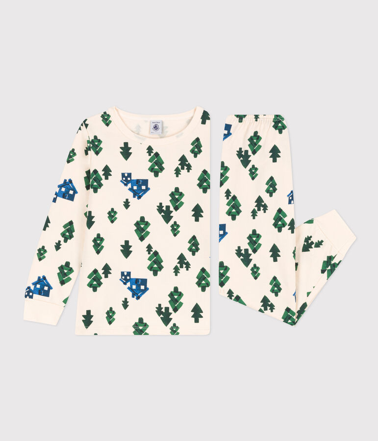 Pijama de felpa caba&ntilde;a para ni&ntilde;o/ni&ntilde;a crudo/multicolor