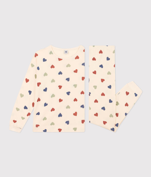 Pijama de algod&oacute;n con motivo de coraz&oacute;n para mujer crudo/multicolor