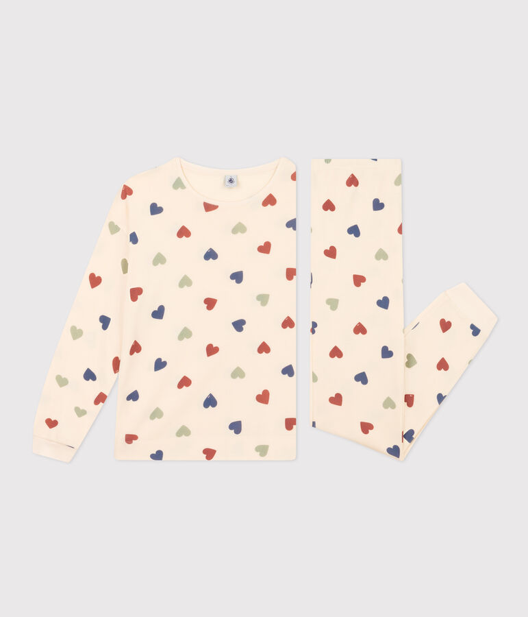 Pijama de algod&oacute;n con motivo de coraz&oacute;n para mujer crudo/multicolor