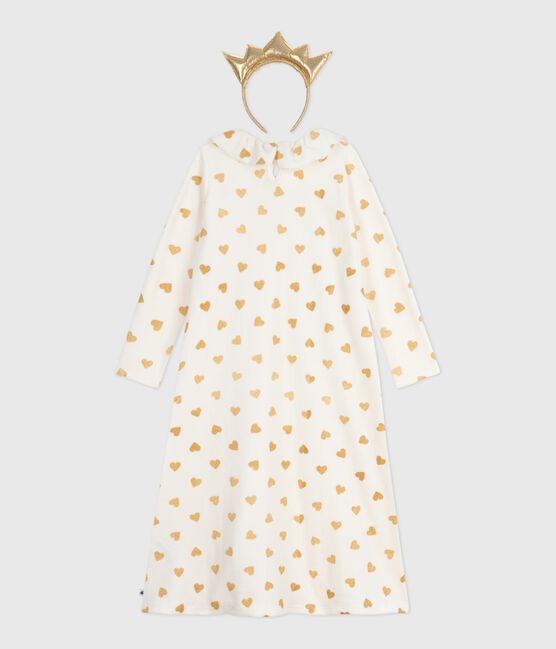 Camisón disfraz infantil de terciopelo con estampado de corazones dorados crudo MILK+DORE