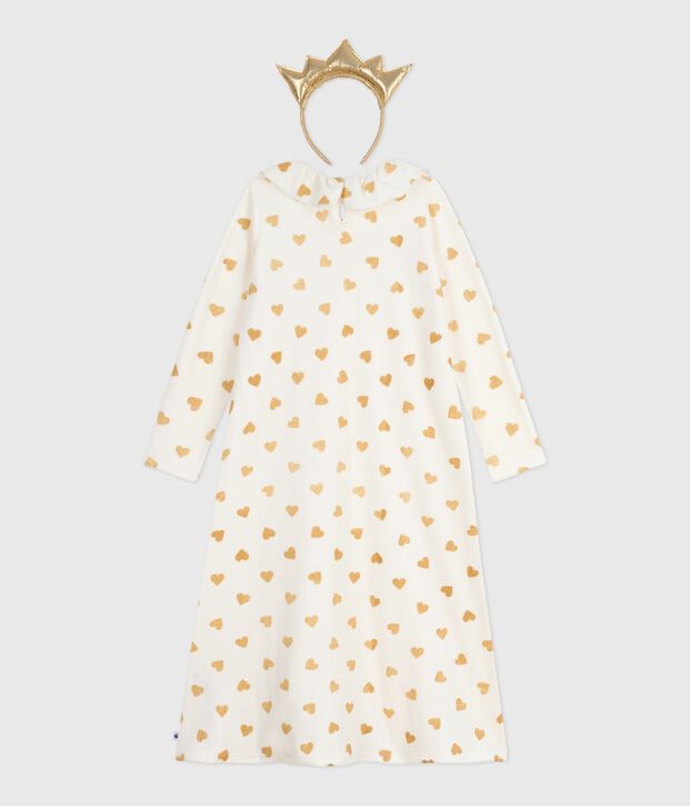 Camis&oacute;n disfraz infantil de terciopelo con estampado de corazones dorados crudo/amarillo