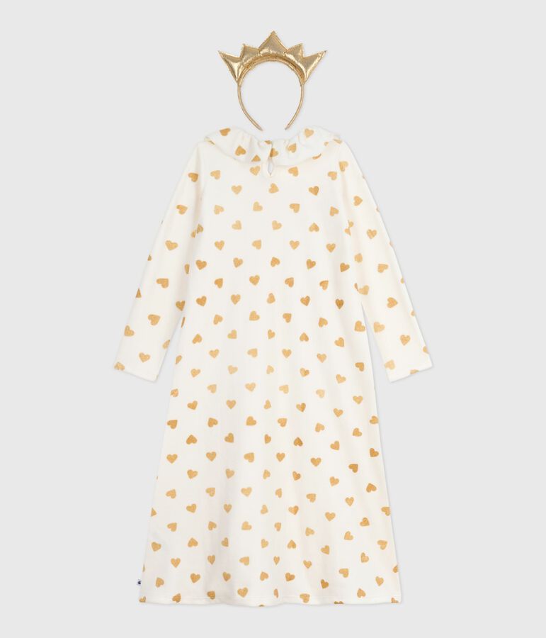 Camis&oacute;n disfraz infantil de terciopelo con estampado de corazones dorados crudo/amarillo