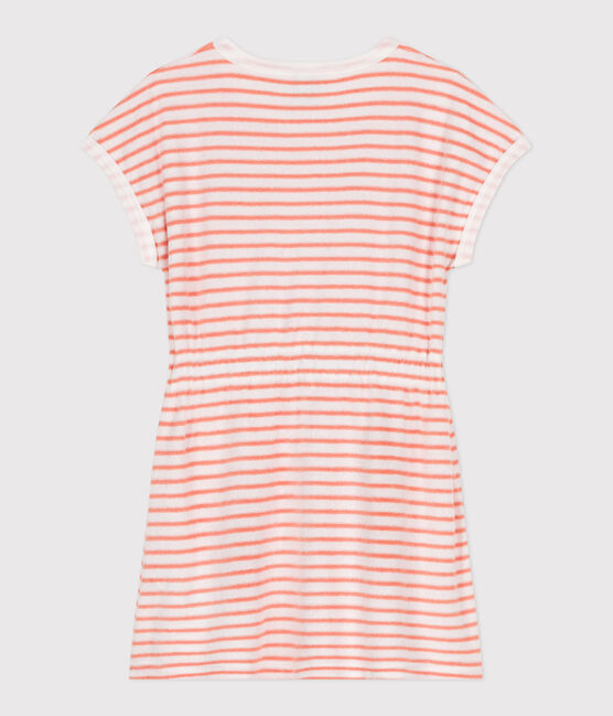 Vestido infantil de rizo de algodón de manga corta a rayas naranja MARSHMALLOW/ ABRICOT