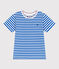 Camiseta infantil de manga corta de algodón con rayas azul PORCELANA/ MARSHMALLOW