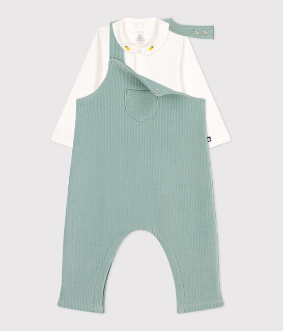 Conjunto de peto y body bordado de algodón para recién nacido verde PAUL
