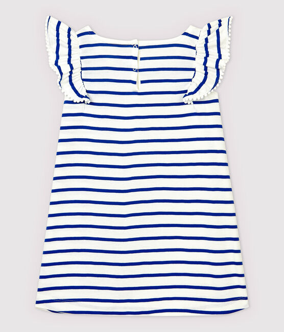 Vestido de manga corta de algodón de niña blanco MARSHMALLOW/azul SURF