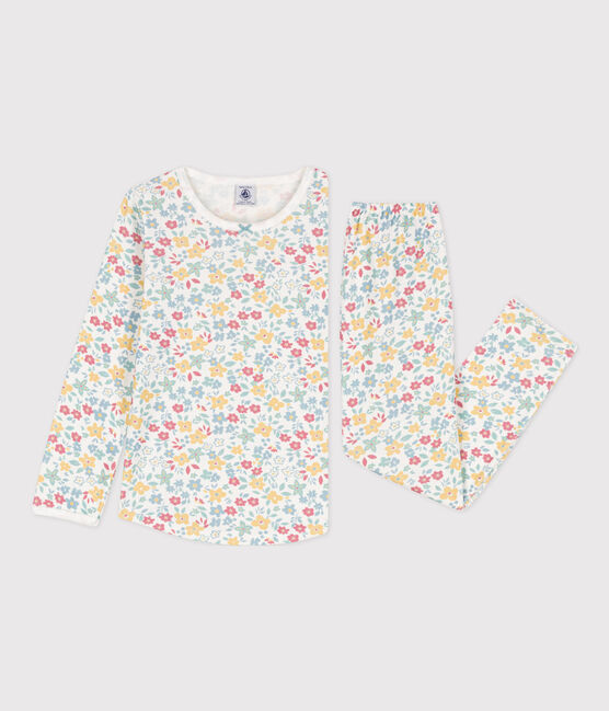 Pijama de algodón con flores para niña blanco MARSHMALLOW/blanco MULTICO