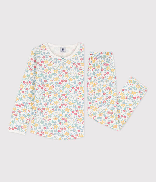 Pijama de algod&oacute;n con flores para ni&ntilde;a blanco/multicolor