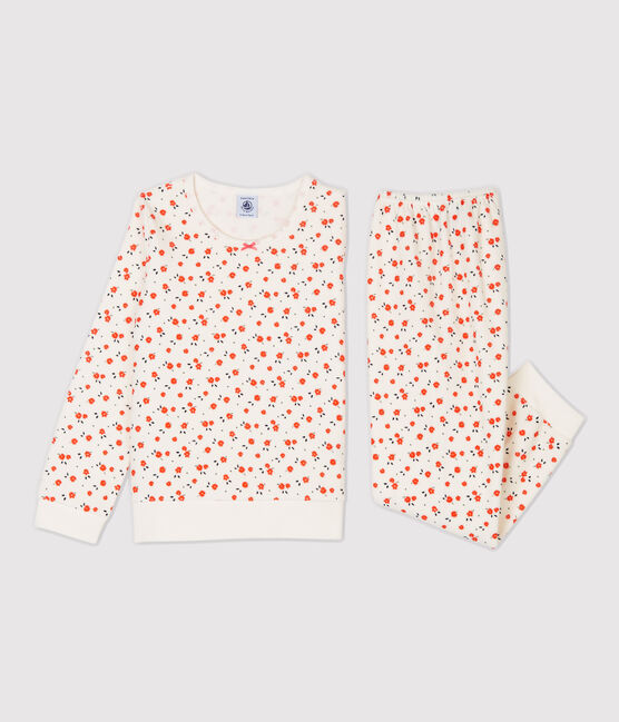 Pijama con estampado de flores de niña de terciopelo blanco MARSHMALLOW/blanco MULTICO