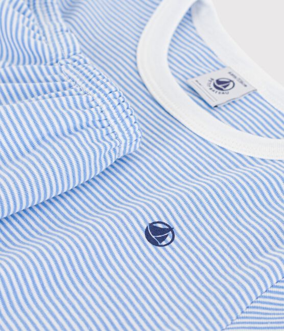 Pijama infantil corto de algodón a rayas azul EDNA/blanco MARSHMALLOW