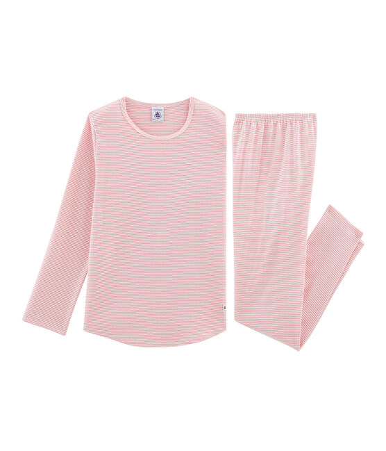 Pijama de punto para niña rosa CHARME/blanco MARSHMALLOW
