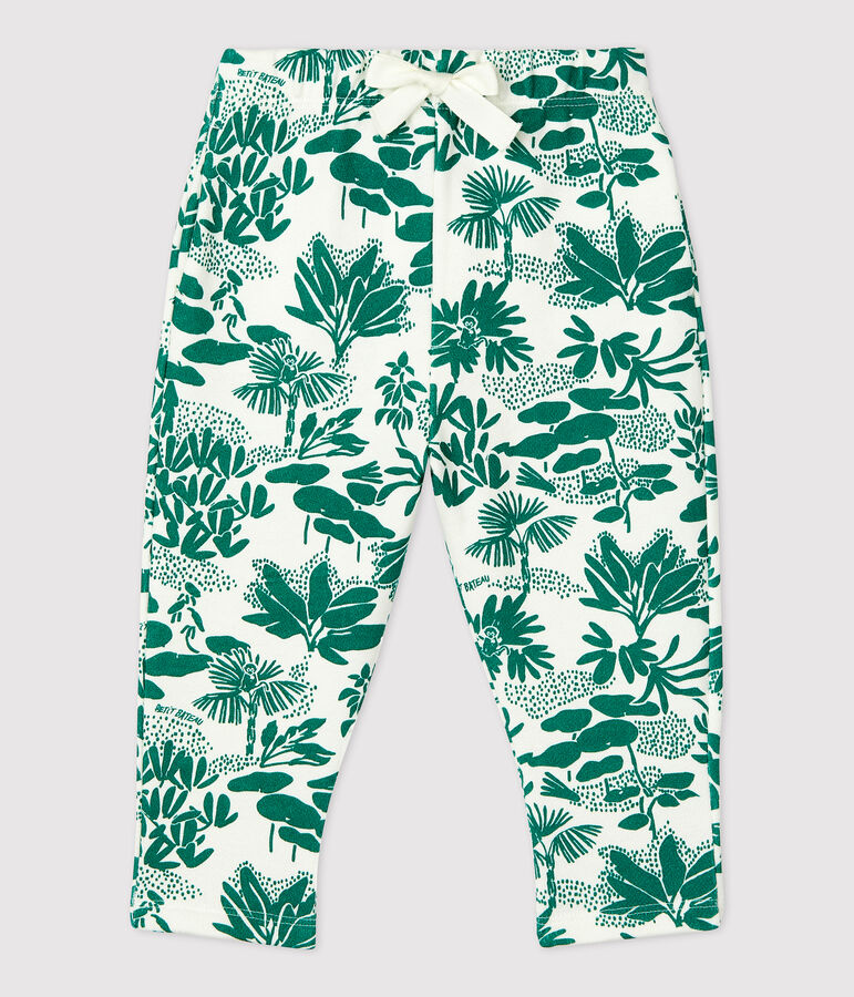 Pantal&oacute;n con estampado vegetal de mulet&oacute;n de beb&eacute; blanco/verde