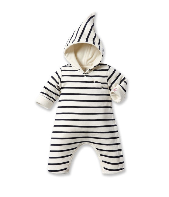 Pelele de bebé acolchado rayado beige COQUILLE/azul ABYSSE