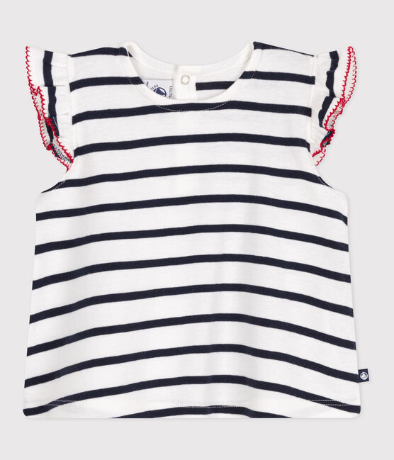 Blusa sin mangas de algodón a rayas para bebé blanco MARSHMALLOW/azul SMOKING